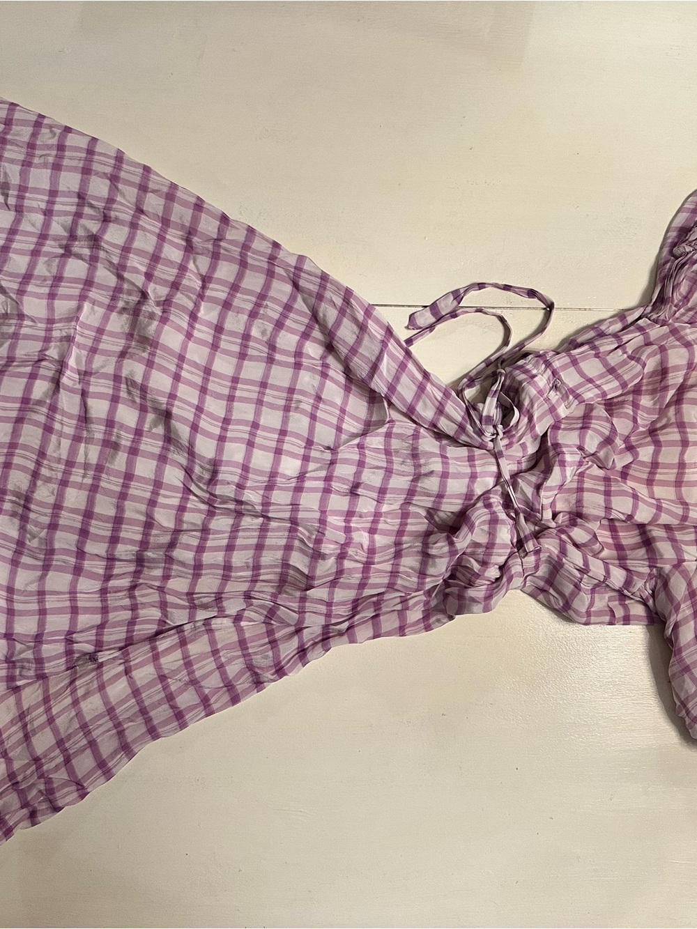 Anthropologie Lavender & White Plaid Midi Wrap Dress - Picture 5 of 5